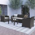 Beachcrest Home™ Alderman 4 Piece Outdoor Faux Rattan Chair, Sofa & Table Set Synthetic Wicker/All - Weather Wicker/Wicker/Rattan in Gray | Wayfair