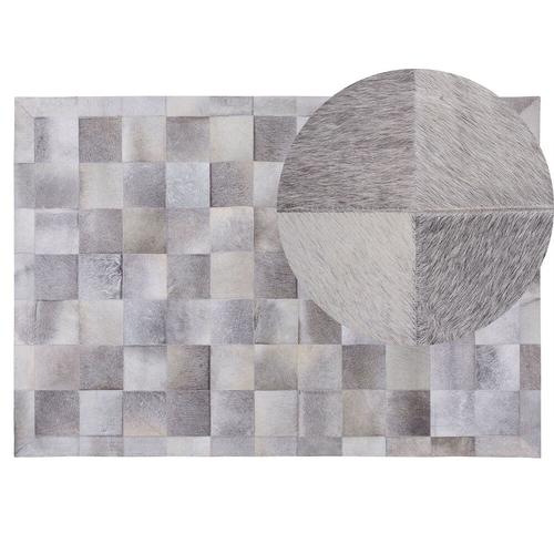 Teppich Grau 140 x 200 cm aus Leder Kurzhaarteppich Patchwork Elegant Klassisch