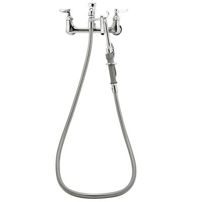 T&S B-0610-CC-H108 Wall Mounted Hose Pot Filler with 8" Centers, 108" Hose, Hook Nozzle, and Vacuum Breaker
