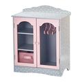 Olivia's Little World Polka Dot Princess Wooden Shaker-Style Double Closet for 18" Doll Wardrobes with Windowed Doors, Three Shelves, Hanging Space with Hangers, Grey/Pink