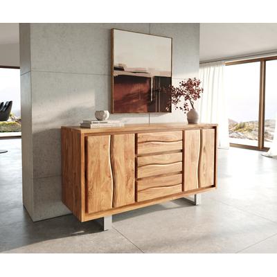 DELIFE Sideboard Live-Edge 147 cm Akazie Natur 3 Schübe 2 Türen, Sideboards, Baumkantenmöbel, Massivholzmöbel, Massivholz Image