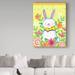 Trademark Fine Art 'Flowers & Bunny' Acrylic Painting Print on Wrapped Canvas in Green/Pink/Yellow | 19 H x 14 W x 2 D in | Wayfair