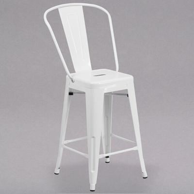 Flash Furniture CH-31320-24GB-WH-GG 24" White Galvanized Steel Counter Height Stool with Vertical Slat Back and Drain Hole Seat