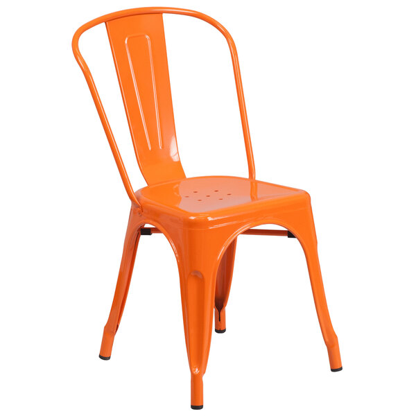 Flash Furniture CH-31230-OR-GG Orange Stackable Galvanized Steel Chair with Vertical Slat Back and Drain Hole Seat