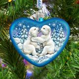 The Holiday Aisle® Polar Cubs Shaped Ornament Holiday Splendor Collection Glass in Blue/White | 3.5 H x 3 W x 1 D in | Wayfair