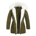 SS7 Women's Faux White Fur Parka Coat, Khaki, Sizes 10-14 (UK - 12, Khaki)