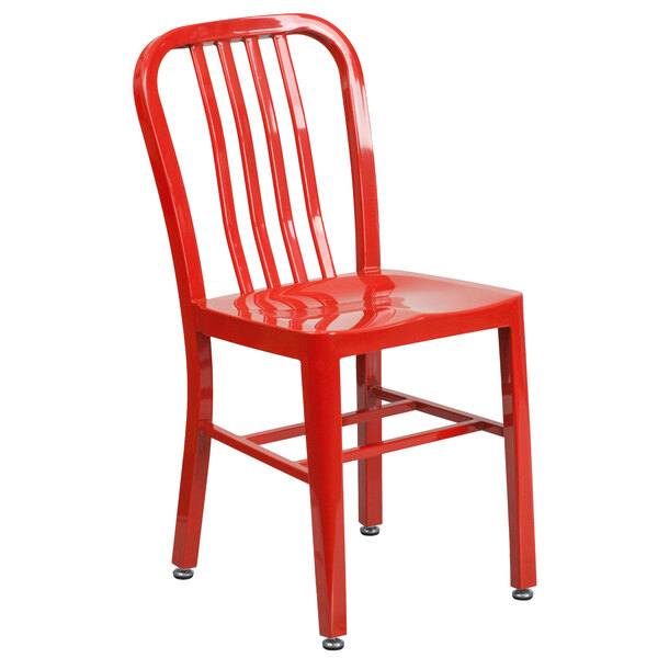 Flash Furniture CH-61200-18-RED-GG Red Metal Indoor / Outdoor Chair with Vertical Slat Back
