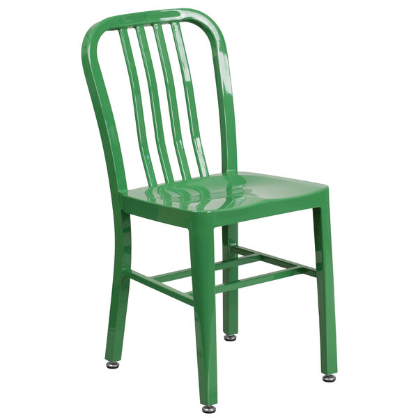 Flash Furniture CH-61200-18-GN-GG Green Metal Indoor / Outdoor Chair with Vertical Slat Back
