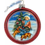 G Debrekht Holiday Splendor Trim A Tree Boy w/ Dogs C-Ball Scenic Glass Ornament Glass in Blue/Brown/Green | 3 H x 3.5 W x 3 D in | Wayfair 764-014
