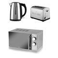 Silver Modern Tower Stainless Steel Kitchen Set - Silver 2 Slice Toaster and 1.7L Traditional Jug Kettle and a Silver Manual Microwave, 800 W, 20 L