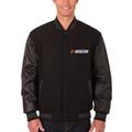Men's JH Design Black NASCAR Wool & Leather Varsity Jacket