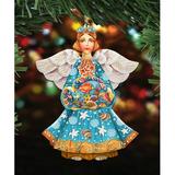 The Holiday Aisle® Guardian of the Sea Angel Hanging Shaped Wood Ornament Wood in Blue/Brown | 5 H x 5 W x 1 D in | Wayfair