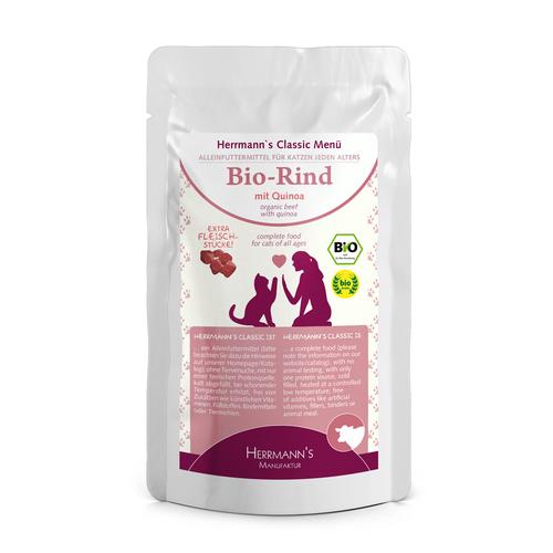 6 x 85 g Menü Bio Rind mit Bio Quinoa Herrmann’s Katzenfutter nass