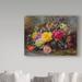 Trademark Fine Art 'Roses by a Pond on A Grassy Bank' Oil Painting Print on Wrapped Canvas Metal in Gray/Green/Pink | 24 H x 32 W x 2 D in | Wayfair