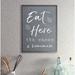 Winston Porter Eat Here Home Cooking Navy by Daphne Polselli - Textual Art Print on Canvas Canvas, in Gray/White | 14 H x 11 W x 1.5 D in | Wayfair