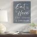 Winston Porter Eat Here Home Cooking Navy by Daphne Polselli - Textual Art Print on Canvas Canvas, in Gray/White | 20 H x 16 W x 1.5 D in | Wayfair