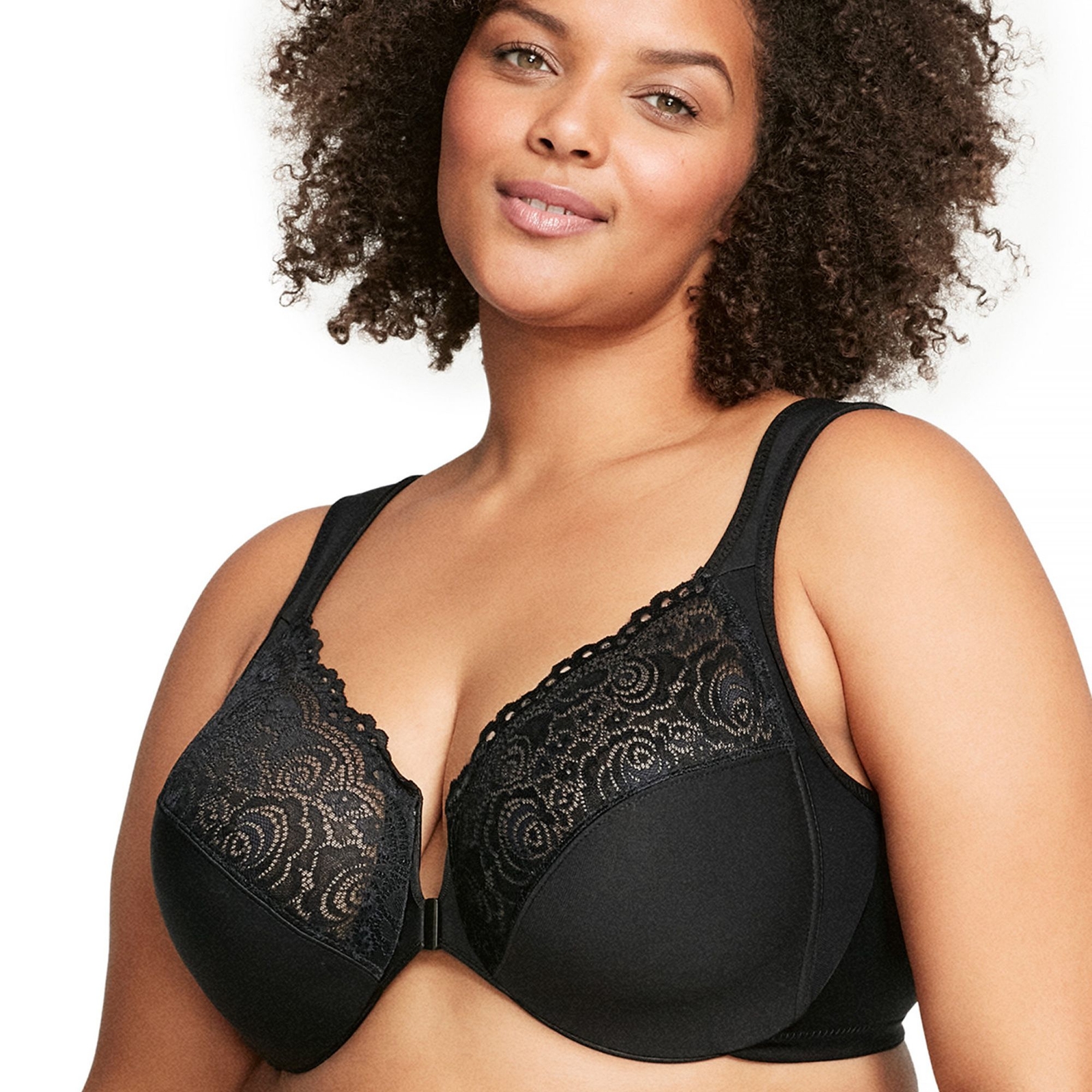 Glamorise Front-Close Wonderwire Bra (Size 44-F) Black, Lycra,Nylon,Polyester