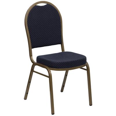 Flash Furniture FD-C03-ALLGOLD-H203774-GG Hercules Navy Blue Pattern Fabric Dome Back Stackable Banquet Chair with Gold Frame