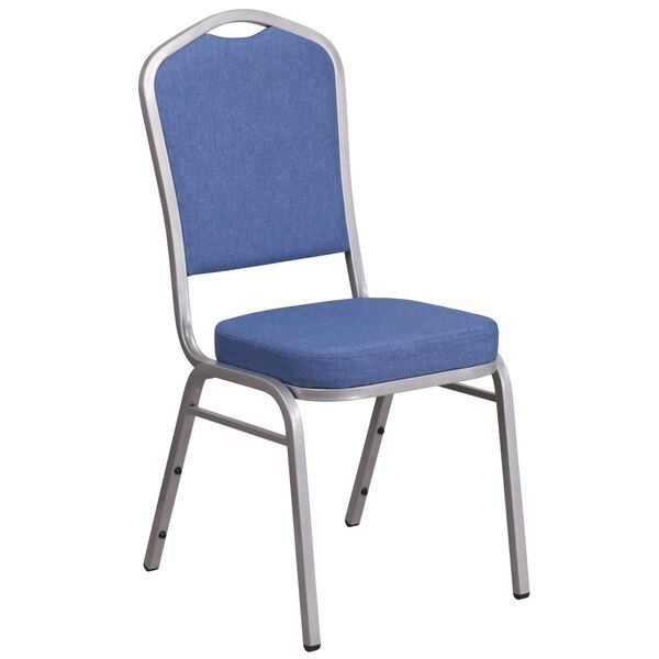 Flash Furniture FD-C01-S-7-GG Hercules Blue Fabric Crown Back Stackable Banquet Chair with Silver Frame