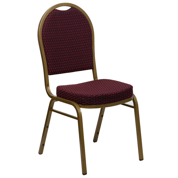Flash Furniture FD-C03-ALLGOLD-EFE1679-GG Hercules Burgundy Pattern Fabric Dome Back Stackable Banquet Chair with Gold Frame