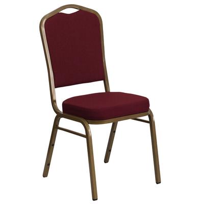 Flash Furniture FD-C01-ALLGOLD-3169-GG Hercules Burgundy Fabric Crown Back Stackable Banquet Chair with Gold Frame