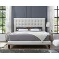 Brayden Studio® Bond Bedframe w/ Button Tufted Headboard Linen in White/Brown | 60.3 H x 82 W x 89 D in | Wayfair 14625B54DEF040F7A1126A6EE0D05C0A