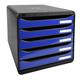 Exacompta - Ref 3097203D - BIG-BOX PLUS Desktop Drawer Set - 5 x 43mm Drawers, Suitable for A4+ Documents, 347 x 278 x 271mm, 100% Recycled Plastic - Black/Glossy Ocean Blue