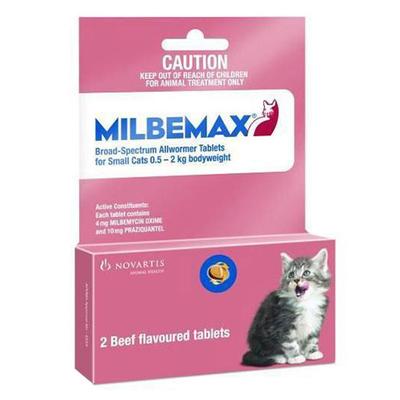 Milbemax For Small Cats Up To 4.4lbs 2 Tablets