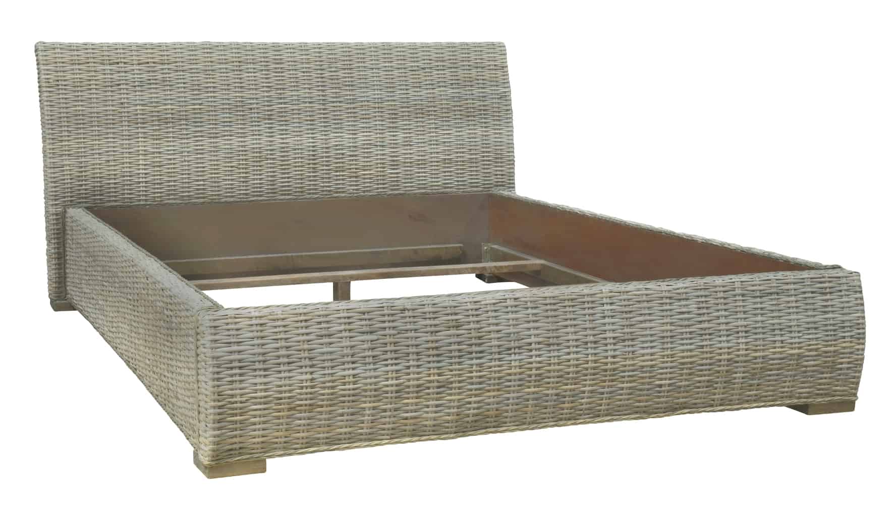 MiaMöbel Rattanbett 140x200cm 'Tanaya' Massivholz, Rattan Mahagoni Modern