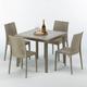 Table carrée beige + 4 chaises colorées Poly rotin synthétique Elegance Chaises Modèle: Bistrot