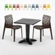 Table Carrée Noire 70x70cm Avec 2 Chaises Colorées Grand Soleil Set Bar Café Gruvyer Aia Couleur: