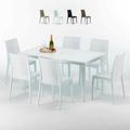 Table Rectangulaire Blanche 150x90cm Avec 6 Chaises Colorées Grand Soleil Set Extérieur Bar Café
