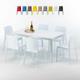 Grand Soleil - Table Rectangulaire Blanche 150x90cm Avec 6 Chaises Colorées Set Extérieur Bar Café