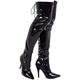 (BS12748) - New Womens Ladies Sexy Thigh HIGH Kinky Fetish Over The Knee Stiletto Heel Full Hook LACE UP and Side Zip Boots Size UK 4,5,6,7,8 (11 UK/EU 45, Black Patent)