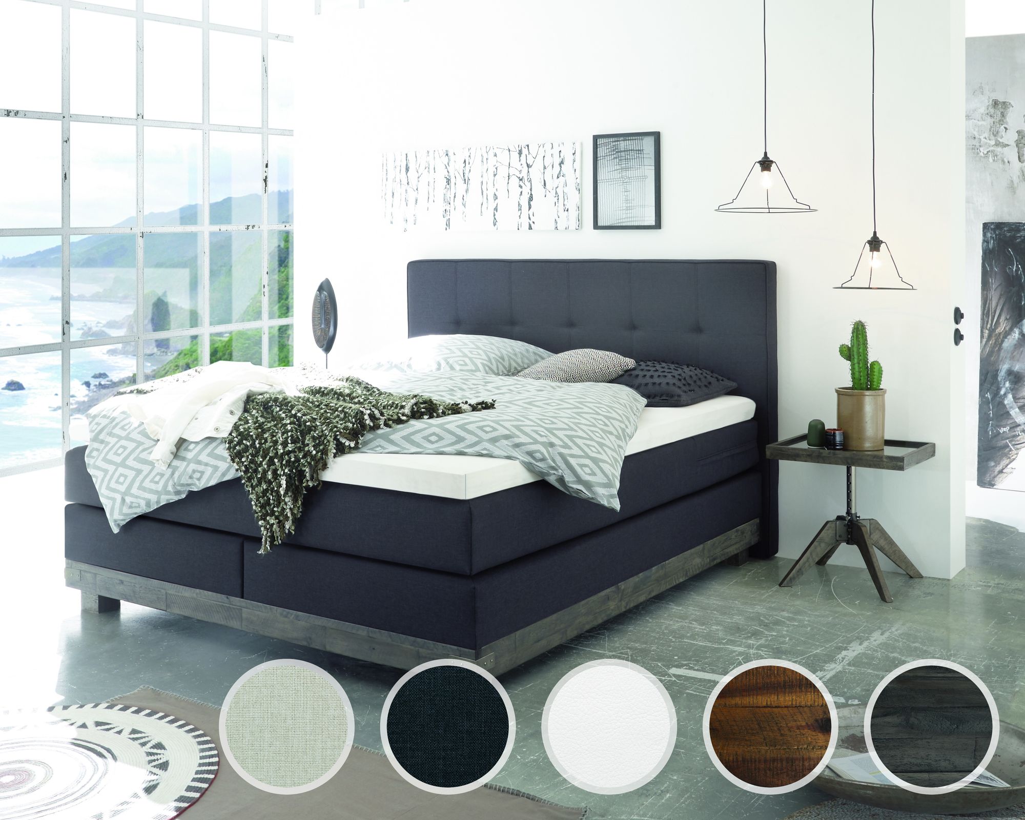 Hasena Boxspringbett Pronto Boston 160x200 cm / Akazie Vintage Grey / KUL Pronto White 323 / Base-Top