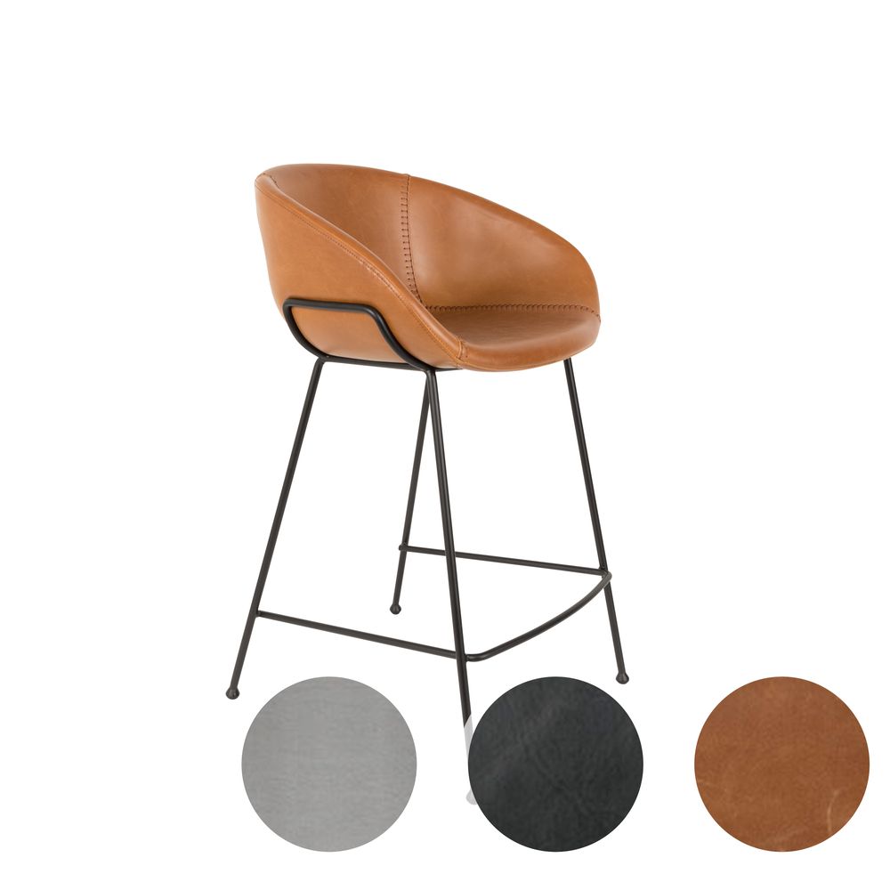 Zuiver Barhocker Feston 65 cm / Schwarz / Vintage PU Leder