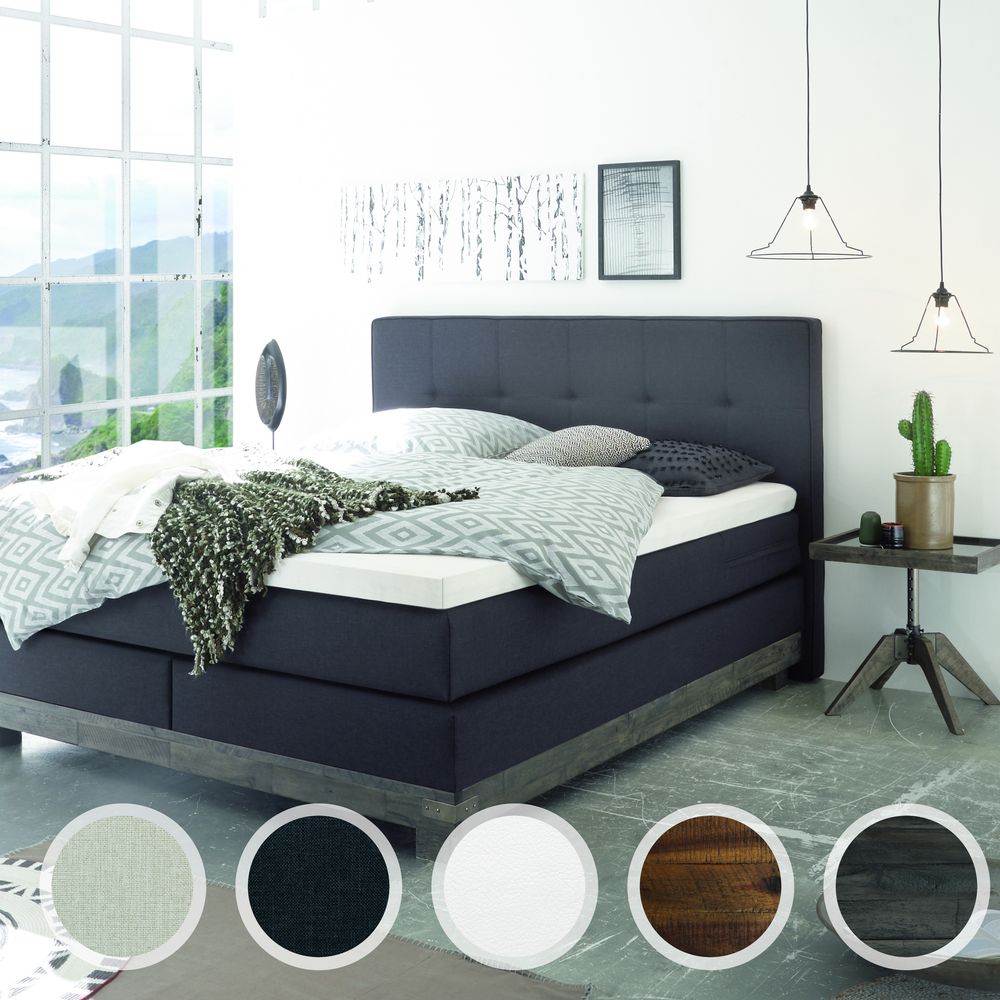 Hasena Boxspringbett Pronto Boston 180x200 cm / Akazie Vintage Grey / KUL Pronto White 323 / Base-Top Image