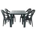 Resol 5 Piece Green Olot Garden Patio Dining Table & 4 Chairs Set - Large Plastic Outdoor Dinner Bistro & Coffee Picnic Furniture - UV Resistant Outdoor Furniture