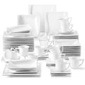 MALACASA Dinner Sets for 12 People, 60-Piece Porcelain Square Plates and Bowls Set White Dinnerware Sets with 12 Piece Dinner Plates/Dessert Plates/Soup Plates/Cups and Saucers, Series Carina