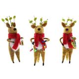 The Holiday Aisle® 3 Piece Felt Reindeer Holiday Shaped Ornament Set Fabric in Brown/Red | 6 H x 3 W x 2.5 D in | Wayfair