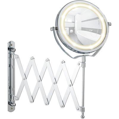 WENKO LED Kosmetikspiegel Brolo, Wandspiegel, 3-fach Vergrößerung, Silber glänzend, Stahl chrom,