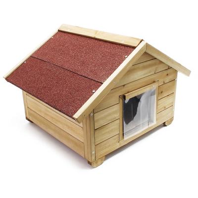 Wiltec Kleines Katzenhaus 68 x 53 x 47 cm aus Holz, Katzenhütte für Garten oder Terasse, Wurfkiste Image