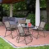 Costway Patio Fabric Folding Chair Metal in Black/Brown | 36.6 H x 22.5 W x 27 D in | Wayfair HW52894