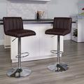 Wrought Studio™ Milardo Contemporary Adjustable Height Barstool w/ Vertical Stitch Back/Seat Upholstered/Metal in Brown | 16.5 W x 19.5 D in | Wayfair
