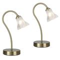 Pair of - Modern Antique Brass & Decorative Glass Swan Neck Touch Bedside Table Lamps