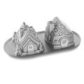 Nordic Ware Gingerbread House Duet Pan, Seasonal Christmas Aluminium, Bundt Tin with Pattern, High-Quality Cake Mould Made in The USA, Aluminum, Colour: Silver, 5 Cup Capacity
