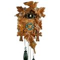 Black Forest cuckoo clock made of real wood, with battery operated quartz movement, cuckoo and musical mechanism, 30 cm, decorated with five leaves, by Uhren-Park Eble