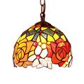 Bieye L30127 Rose Flower Tiffany Style Stained Glass Ceiling Pendant Light with 7-inches Wide Handmade Lamp Shade, Red Green…