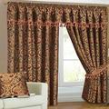 SSP Curtain Pairs Heavy Jacquard Chenille Pencil Pleat Fully Lined + Pelmet + Tie Back (GEORGIA BURGUNDY) (66"x72")