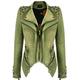 YYZYY Women's Fashion Punk Studded Denim Cotton Motorcycle Biker Jacket Coat Perfectly Shaping Slim Fit Full Zipper Short Jacket Ladies (XS (UK 10), Green)